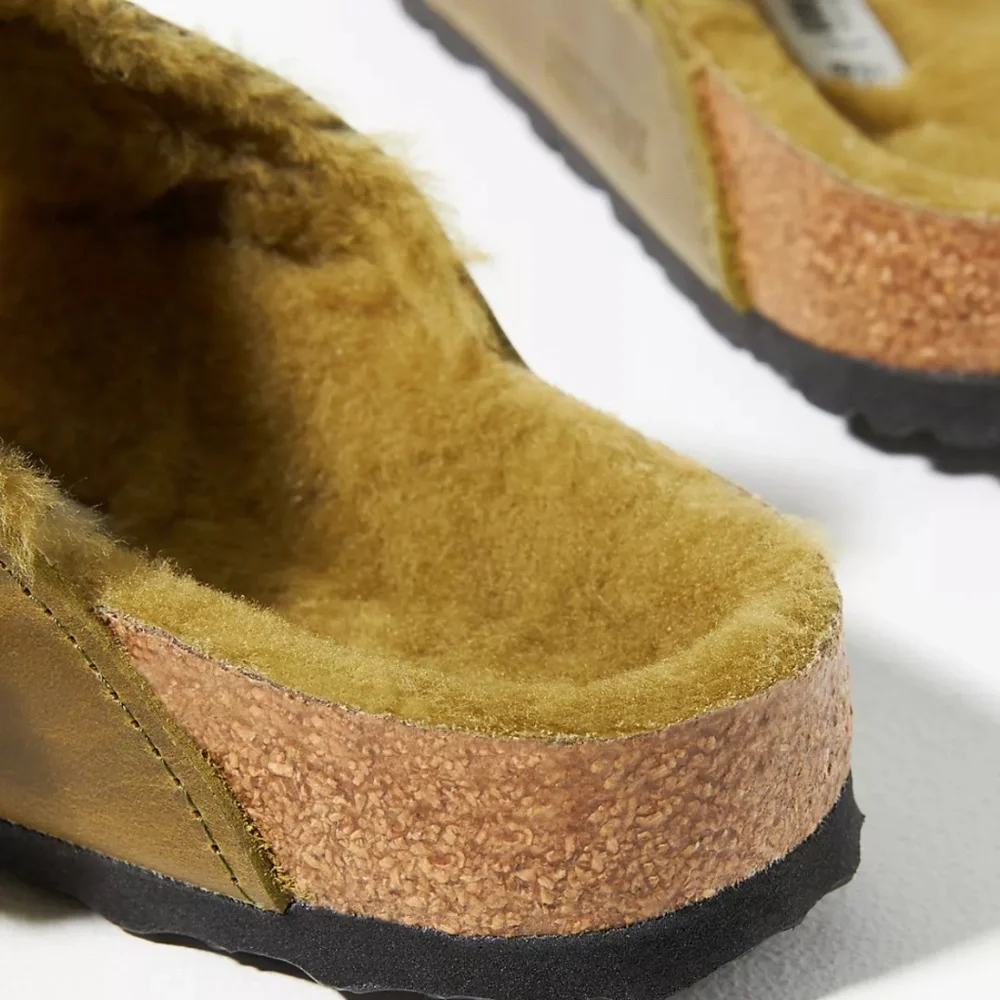 Birkenstock Arizona Big buckle Shearling sandal slide fur olive green